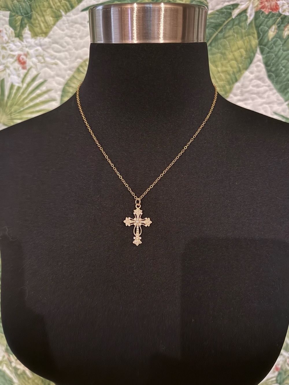 Handmade Pearls & Crystals Gold Cross Pendant Necklace for Lyme Treatments! 💚✝️